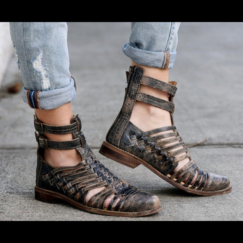 Bed Stu Distressed Brown Leather Gladiator Sandals
